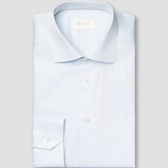 NEW ETON Mens Slim Fit Twill Button Down Shirt Light Blue 15 NECK / 38EU - Picture 5 of 9